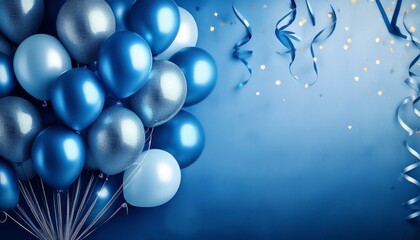 elegant blue ballon and ribbon glad party card banner template background