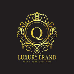 Letter Luxury brand logo design with a royal gold crown emblem and elegant typography
