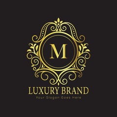 Letter Luxury brand logo design with a royal gold crown emblem and elegant typography
