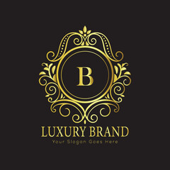 Letter Luxury brand logo design with a royal gold crown emblem and elegant typography

