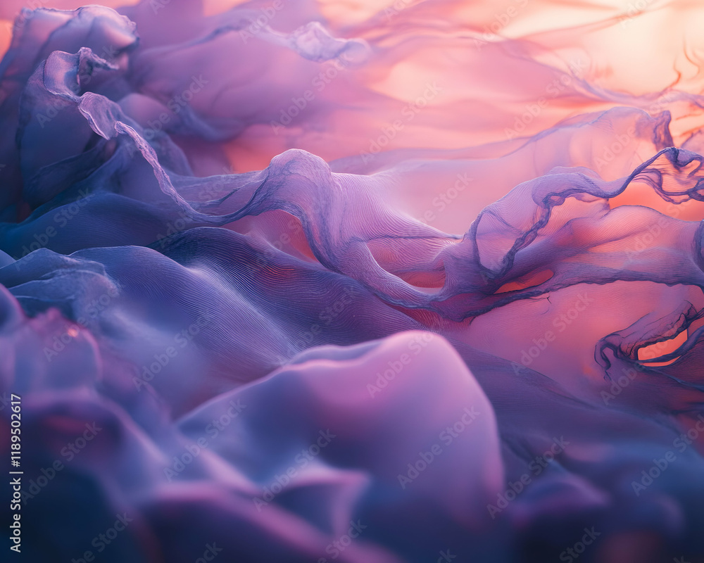 Poster abstract image of flowing purple and pink chiffon fabric, creating a dreamy, textured background. pe
