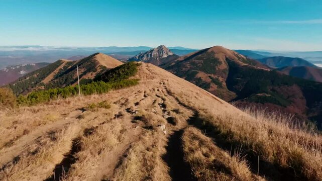 timelapse walk on mountain ridge in sunny autumn