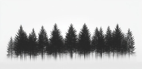 Isolated Misty forest silhouette, serene nature