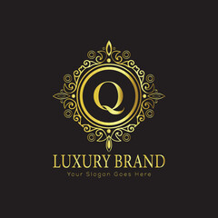 Letter Luxury brand logo design with a royal gold crown emblem and elegant typography
