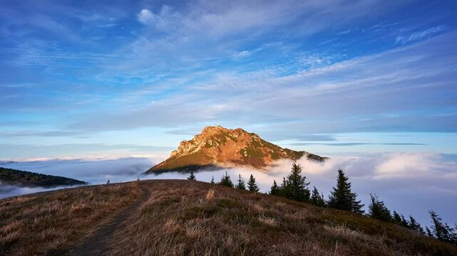 misty clouds flow like a sea in the mountains