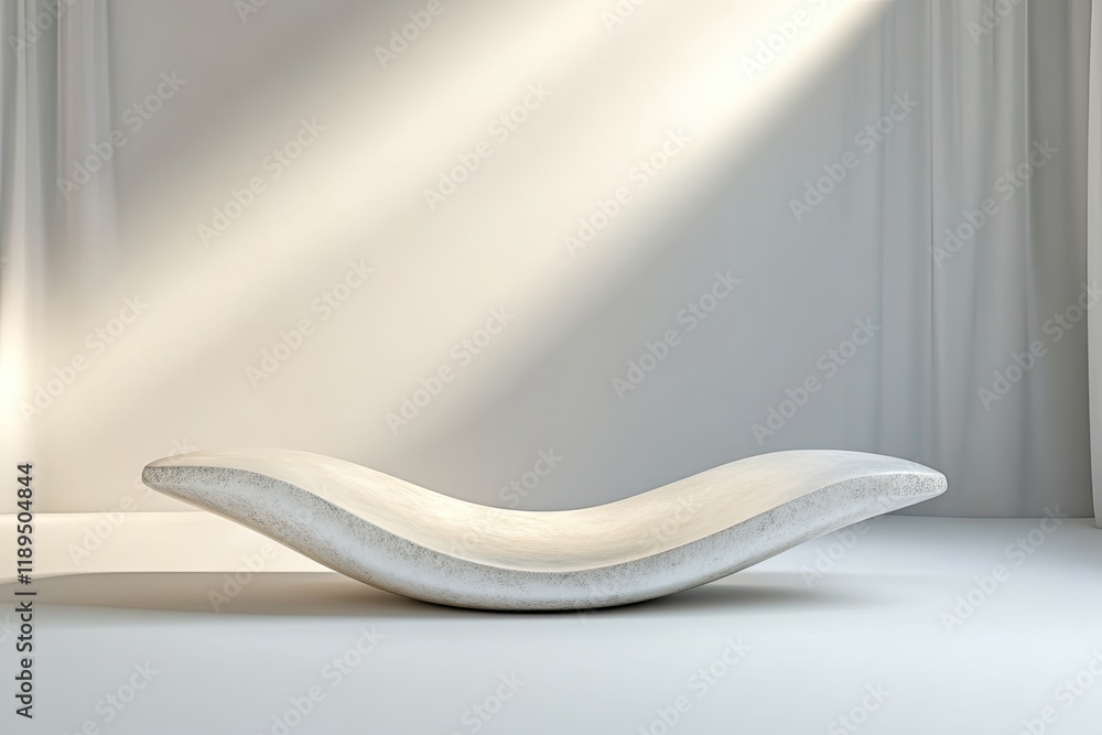 Poster sleek podium with curved lines and pearl-like finish placed in clean high-end studio setting with so