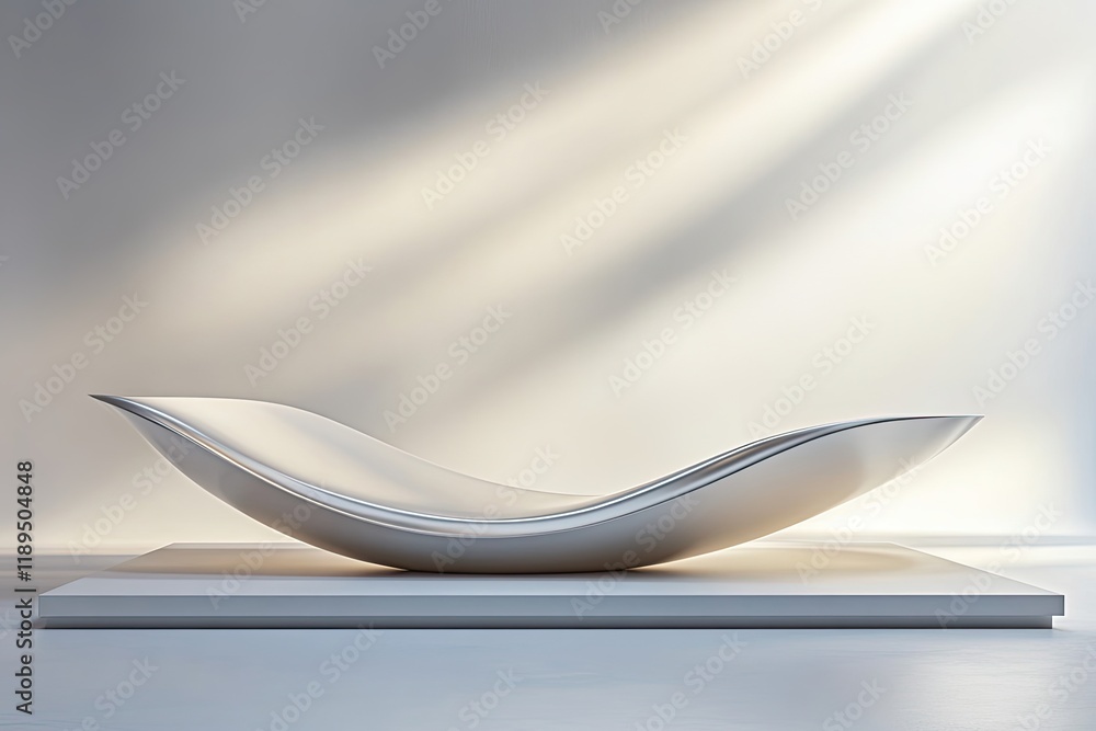Poster sleek podium with curved lines and pearl-like finish placed in clean high-end studio setting with so