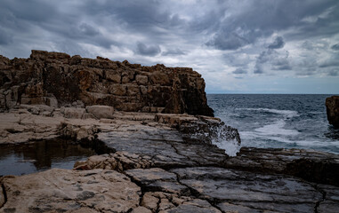 Rocky coast  in stormy weather, Croatia