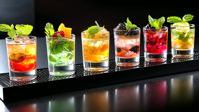 Mojito Flight with Vibrant Flavors and Colorful Garnishes