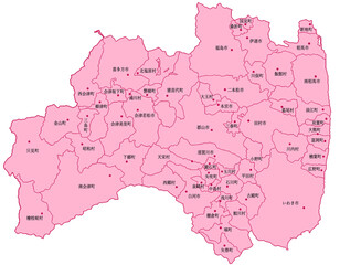 福島県　地図　赤　斑点　イラスト