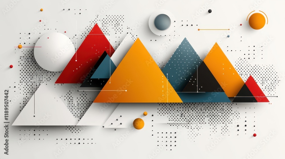 Poster abstract geometric composition featuring colorful shapes and patterns.