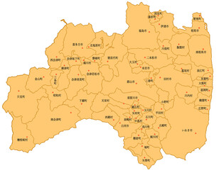 Obraz premium 福島県 地図 オレンジ 斑点 イラスト