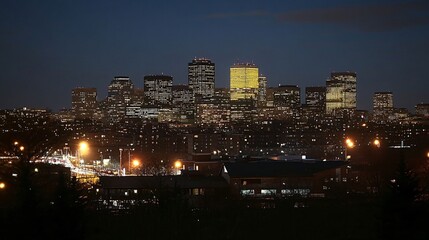 Night City Skyline Illuminating Cityscape at Night