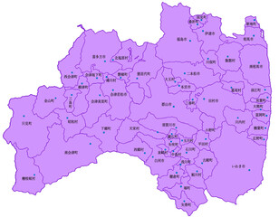 Obraz premium 福島県 地図 紫 斑点 イラスト