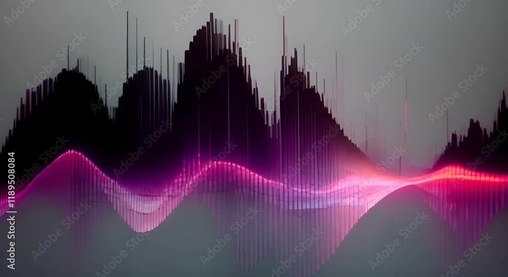 Poster audio waveform abstract music waves oscillation futuristic sound wave visualization synthetic music 