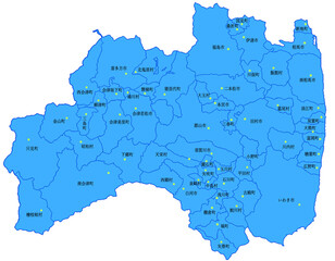 Obraz premium 福島県 地図 ブルー 斑点 イラスト