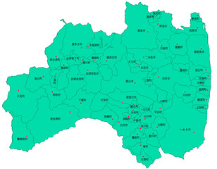 Obraz premium 福島県 地図 グリーン 斑点 イラスト