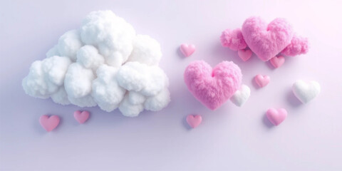Vector Illustration Set of Fluffy Heart Cloud. White, Blue, Pink and Purple Colors. Concept Design for Valentines Day Postcard, Banner, Leaflets etc. 