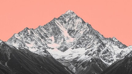 Obraz premium Majestic Snow-Capped Mountain Peak Against Coral Sky