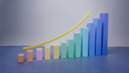 3D bar graph showing market growth rate, 3D display of rising graph