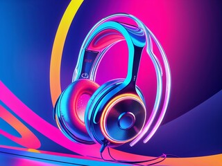 Futuristic Headphones with multicolored Neon lights