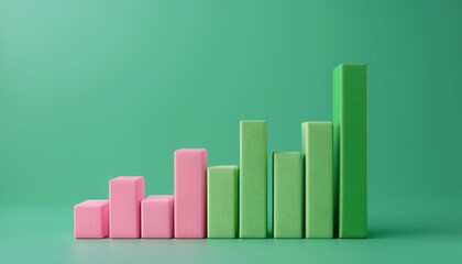 3D bar graph showing market growth rate, 3D display of rising graph