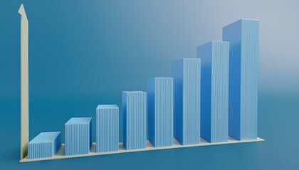3D bar graph showing market growth rate, 3D display of rising graph