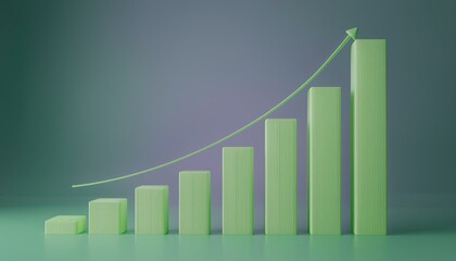 3D bar graph showing market growth rate, 3D display of rising graph