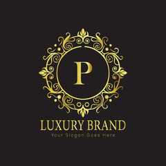 Letter Luxury brand logo design with a royal gold crown emblem and elegant typography
