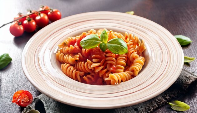 spirali or spiral pasta with tomato sauce