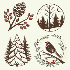 Obraz premium vector set of autumn trees