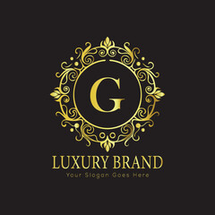 Letter Luxury brand logo design with a royal gold crown emblem and elegant typography
