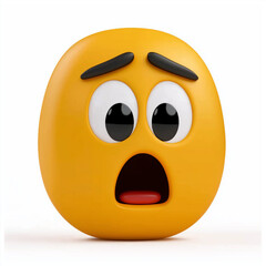 Fototapeta premium Shocked yellow emoji with wide eyes, raised brows, and open mouth, expressing fear, surprise, or disbelief, highlighting cartoonish and exaggerated emotions
