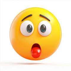 Fototapeta premium Yellow emoji with raised brows, bulging eyes, and tongue sticking out, expressing silliness, humor, and exaggeration in a whimsical cartoon design