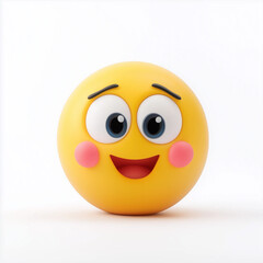 Happy yellow emoji with big eyes, rosy cheeks, and a cheerful smile, expressing joy and positivity in a playful cartoon design