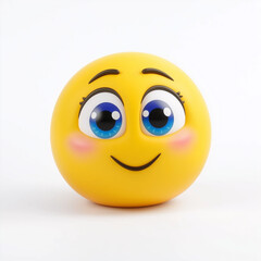 Fototapeta premium Yellow emoji with big sparkling blue eyes, rosy cheeks, and a charming smile, radiating joy and positivity, isolated on white