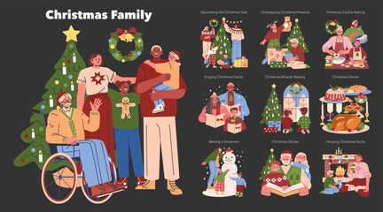 Christmas Family. Flat Vector Illustration