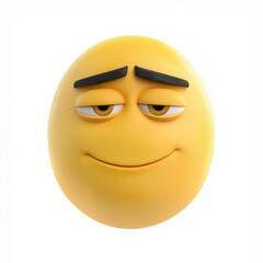 Fototapeta premium Yellow emoji with a confident smirk and raised eyebrows, expressing mischief or self-assurance, isolated on a white background