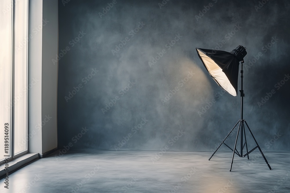 Poster a gray studio room with soft lighting serves as a backdrop for product display in this stock photo