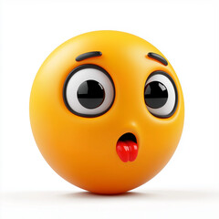 Fototapeta premium Surprised yellow emoji with wide open eyes, rosy cheeks, and a tongue-out expression, expressing shock and playful disbelief, isolated