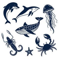 vector set of sea animals