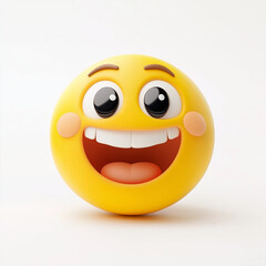 Fototapeta premium Delighted yellow emoji with bright wide eyes, rosy cheeks, and a big open-mouth smile, expressing pure joy, isolated on white