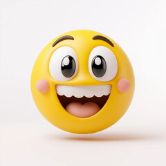 Fototapeta premium Smiling yellow emoji with wide open eyes, rosy cheeks, and a cheerful expression, radiating happiness, isolated on white