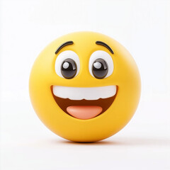 Fototapeta premium Delighted yellow emoji with wide eyes, raised eyebrows, and a big open-mouth smile, expressing joy and excitement, isolated on white