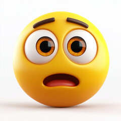 Shocked yellow emoji with wide open eyes, furrowed brows, and an open mouth, expressing surprise and astonishment, isolated on white