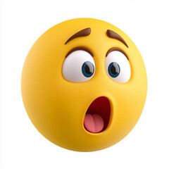 Fototapeta premium Shocked yellow emoji with wide open eyes, raised brows, and an open mouth, expressing astonishment and surprise, isolated on white