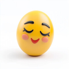 Fototapeta premium Yellow emoji with closed eyes, a soft smile, and relaxed brows, conveying calmness and contentment, isolated on a white backdrop