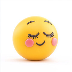 Fototapeta premium Yellow emoji with closed eyes, long lashes, and rosy cheeks, depicting a dreamy and content expression, isolated on a white background