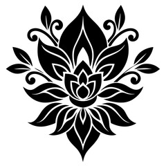 floral design, stylized flower shapes, flowing scrolls, and decorative accents. abstract floral ornament, petal patterns, ideal for use in decorative prints, wallpaper, mandala, digital art, template