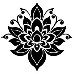 floral design, stylized flower shapes, flowing scrolls, and decorative accents. abstract floral ornament, petal patterns, ideal for use in decorative prints, wallpaper, mandala, digital art, template